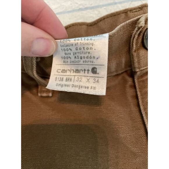 Carhartt Double Knee Work Pants Men’s 32x34 Khaki Distressed - Picture 2 of 3
